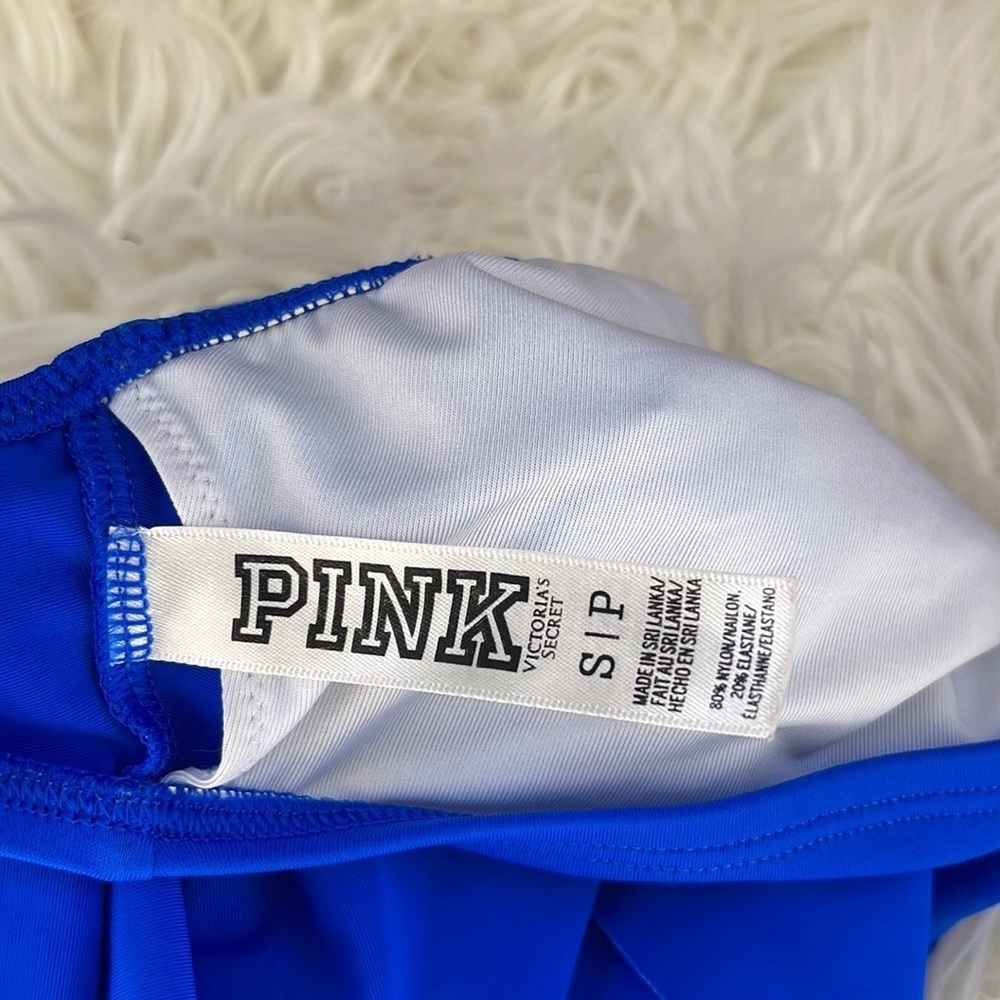 PINK Victoria's Secret Royal Blue Flounce Bikini Top Size S - Picture 7 of 9
